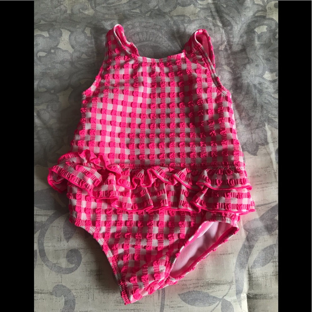 Baby Boden Hot Pink Gingham Swimsuit Size 6-12 mos